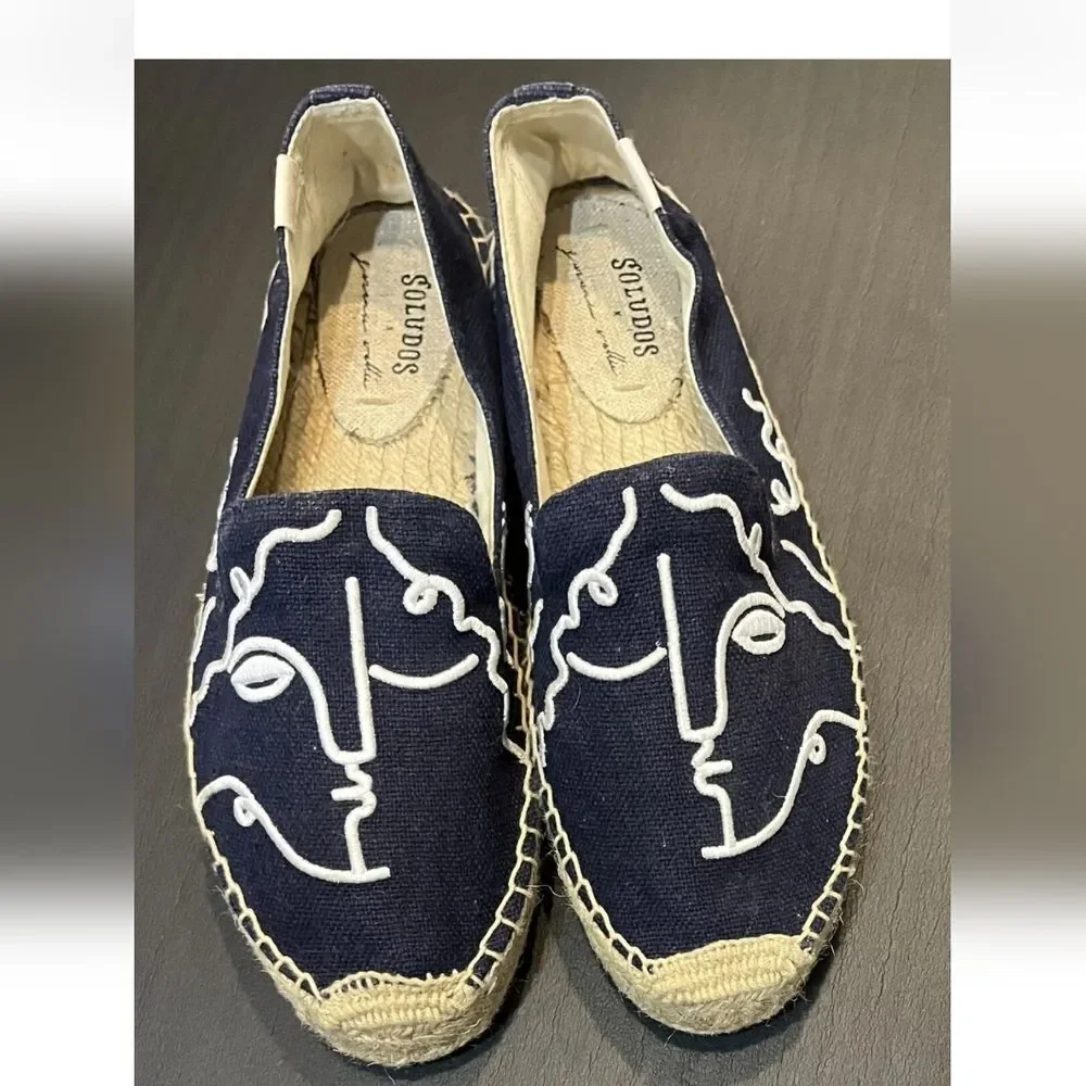 Soludos Espadrilles Visage Embroidered Smoking Slippers  Size 6